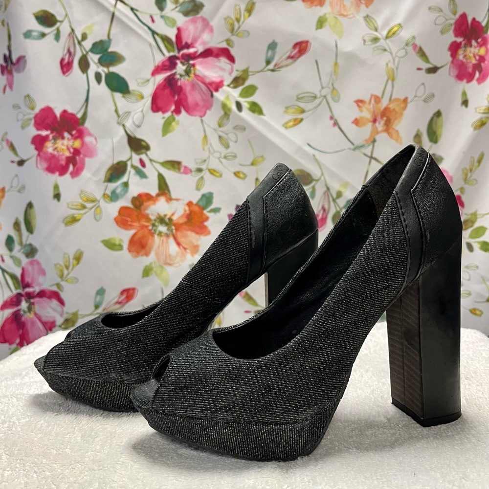 Vintage Calvin Klein Jeans size 7 black denim block heels